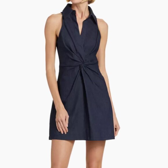 Cinq à Sept Mckenna Cotton Sleeveless Mini Dress Size 14 Denim Blue Quiet Luxury - Picture 1 of 9